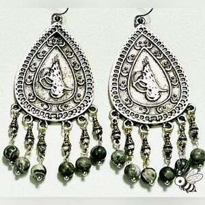 Ottoman Tughra Boho Earrings | Turkish Tribal Chandelier | Stone Bead Statement